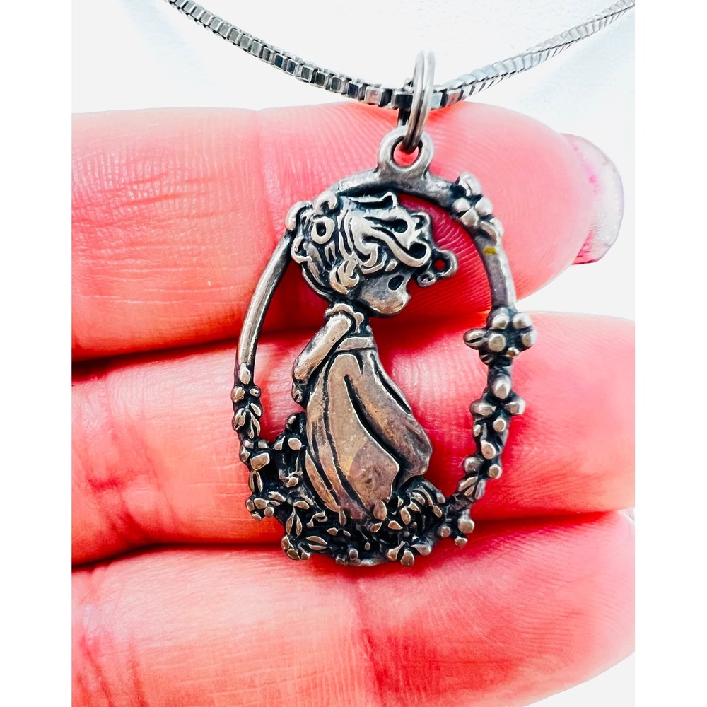 Vintage Precious Moments Sterling Silver 925 Girl Pendant Box Chain Necklace - Picture 4 of 8